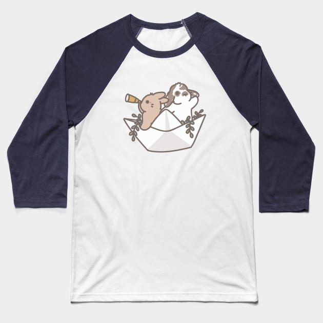 Bunnies in Paper Boat Baseball T-Shirt by The Artsy Whim